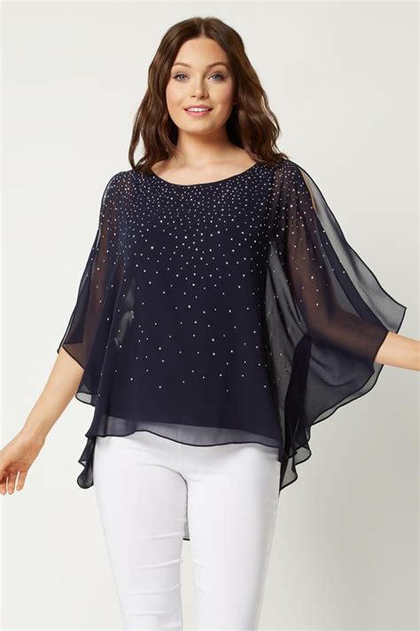 Roman Sparkly Chiffon Overlay Top in Navy | Womens fashion evening, Womens evening tops, Evening ...