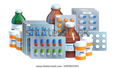 Various Meds Pills Capsules Blisters Glass Stock Vector (Royalty Free ...