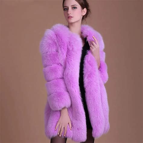 2017 New Faux Fur Coat Pink Fox Fur Long Sleeve Women Thick Coats ...