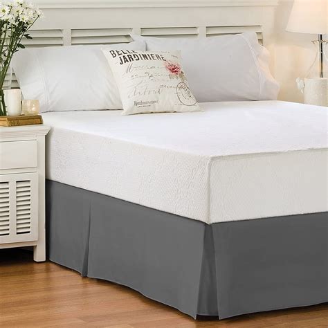 Tailored Pleated Bed Skirt for Queen Bed 16" Down Microfiber Gray Bed ...