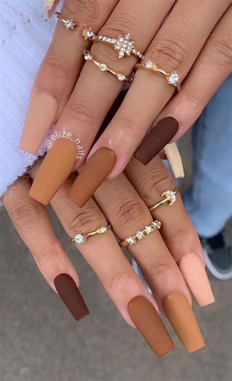 40 Beautiful Nail Design Ideas To Wear In Fall : Gradient brown | Brown acrylic nails, Fall gel ...