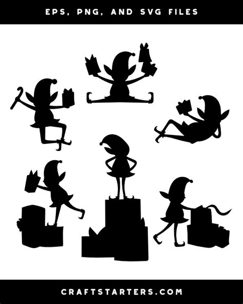 Christmas Elf and Presents Silhouette Clip Art