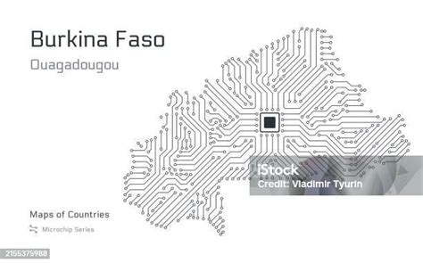 Burkina Faso Map With A Capital Of Ouagadougou Shown In A Microchip Pattern Stock Illustration ...