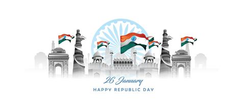 26 january with flag art indian celebration happy republic day India greetings. vector ...