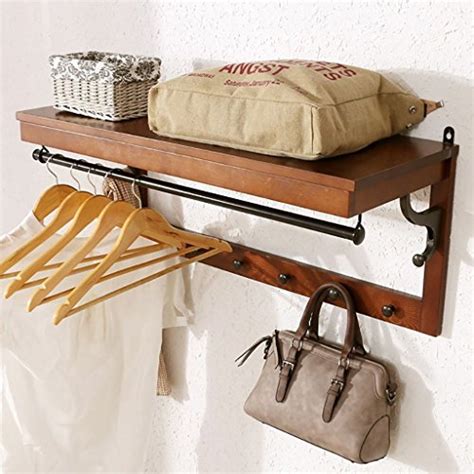 Buy ZXYMJ wall ed clothes rail Coat Rack Wall Hanging Wood Wall Shelves Hangers Shelf Hanger ...