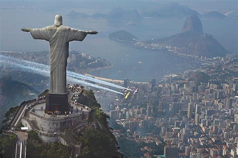 HD wallpaper: Rio de Janeiro, statue, Christ the Redeemer, contrails, aerial view | Wallpaper Flare