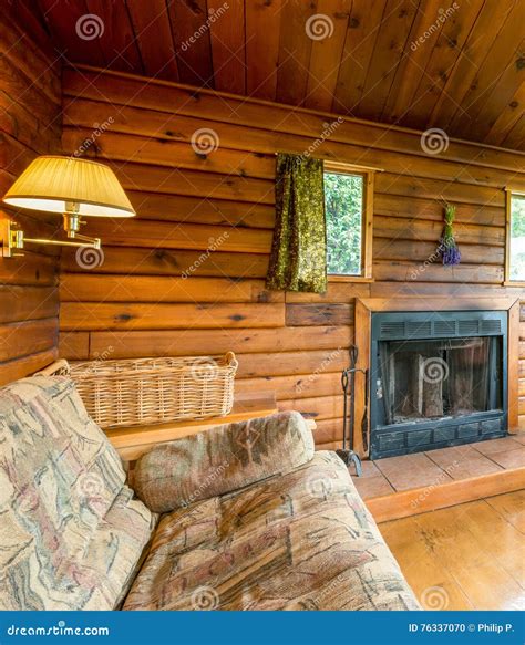 Cozy Interior of a Rustic Log Cabin Stock Photo - Image of fireplace, chalet: 76337070