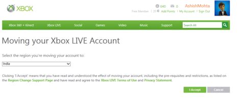 How to change your Xbox Account country