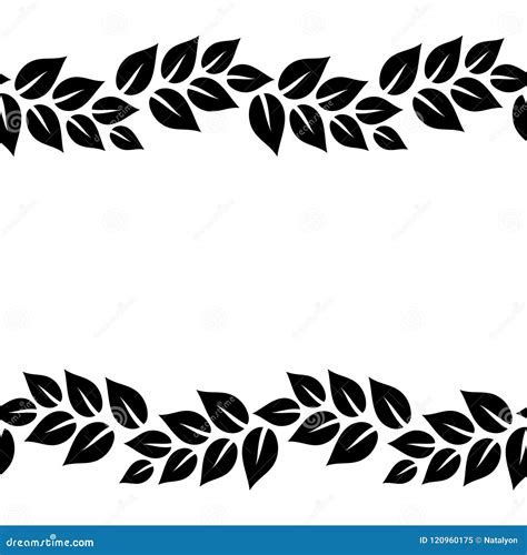 Black and White Elegant Leaves Seamless Border Frame, Vector Stock ...