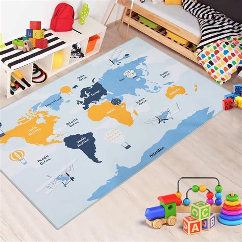 Amazon.com: World Map Kids Area Rug, Educational Game Carpet Non Slip ...