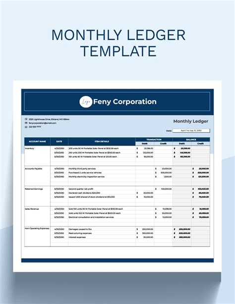 Free Monthly Budget Ledger Template - Google Sheets, Excel | Template.net