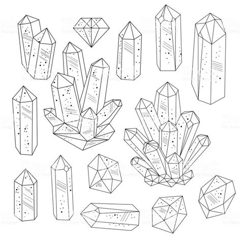 Set of crystals gemstones in black and white. Line art style.... | Crystals art drawing, Line ...