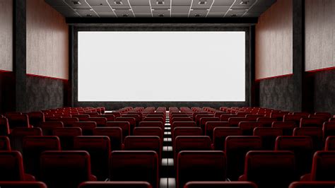 Empty Movie Theater With Red Seats And Blank Screen Stock Photo - Download Image Now - iStock