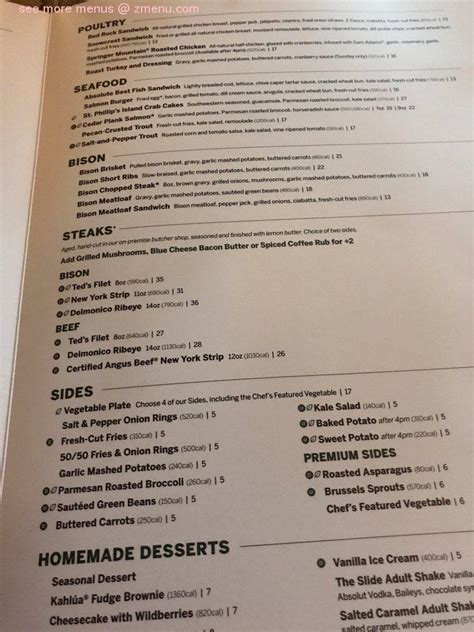 Menu at Ted's Montana Grill steakhouse, Alpharetta, Avalon Blvd