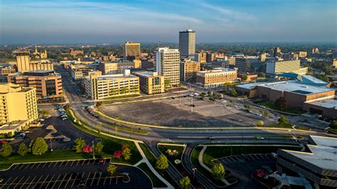 South Bend Indiana Downtown Aerial View Stock Photo - Download Image Now - iStock