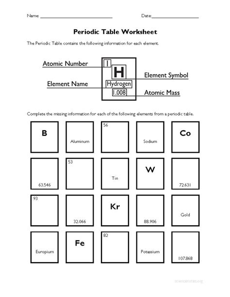 Free Periodic Table Worksheet | Chemistry worksheets, Science worksheets, Teaching chemistry