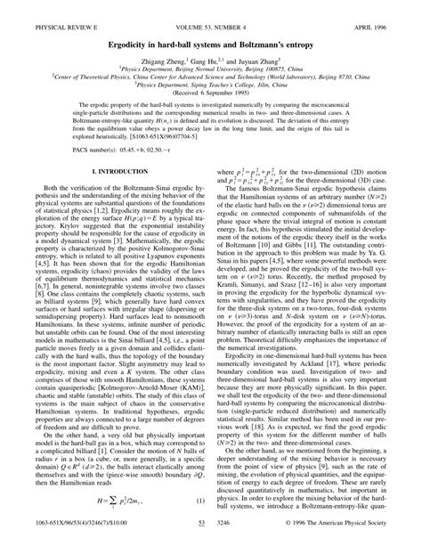 (PDF) Ergodicity in hard-ball systems and Boltzmann’s entropy