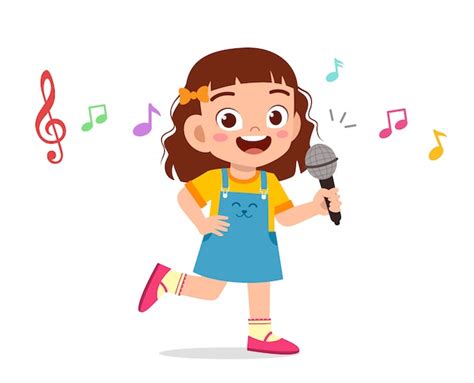 Premium Vector | Happy cute kid girl sing with smile