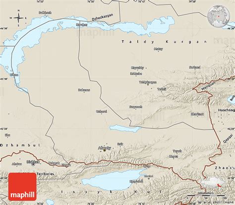 Shaded Relief Map of Alma-Ata