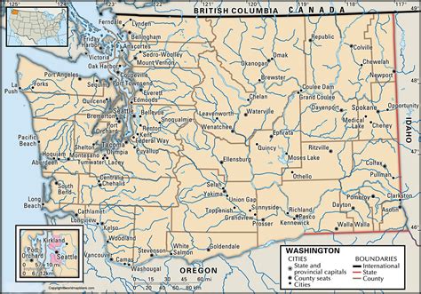 Labeled Map of Washington with Capital & Cities