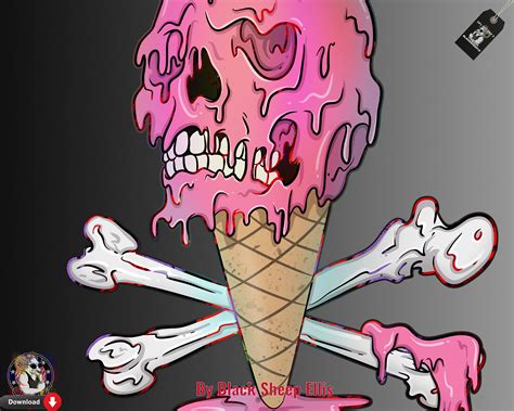 Scary Ice Cream Skull Art Print Zombie Printable Icecream - Etsy