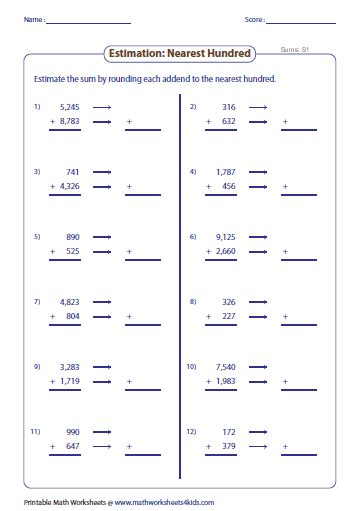 Estimating Sums & Differences Worksheets