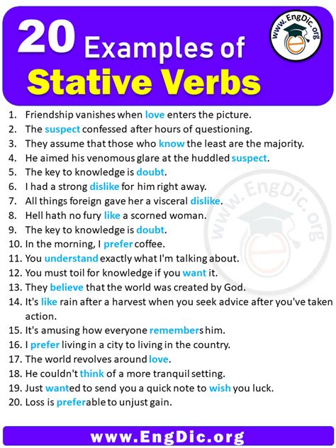 20 Examples of Stative Verbs in Sentences - EngDic