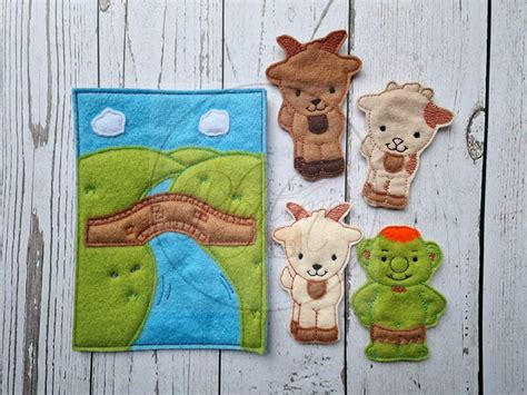 Billy Goats Gruff Finger Puppets, Traditional Tale, Play Mat, Machine ...