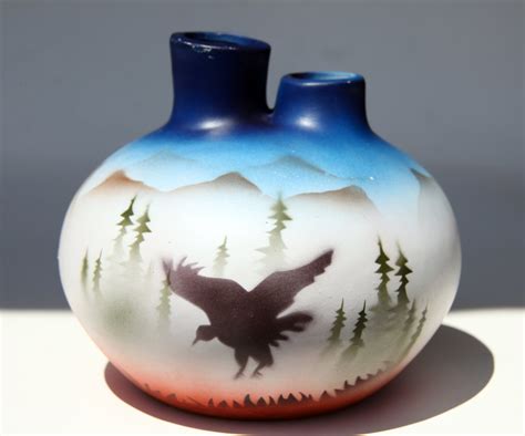 Native American Indian Wedding Vase Hand Painted Pottery Jug