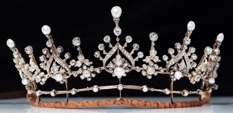 Silver and gold tiara c.1880 with natural pearls and diamonds, with original box | Natural pearl ...