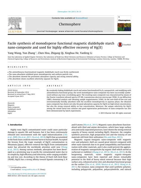 (PDF) Facile synthesis of monodisperse functional magnetic dialdehyde starch nano-composite and ...