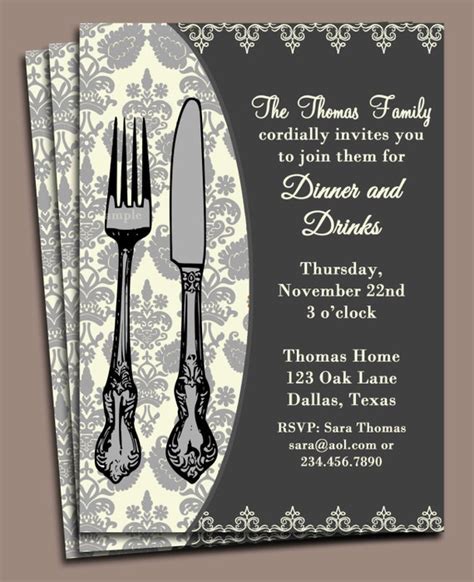 Dinner Invitation Printable or Printed with FREE SHIPPING