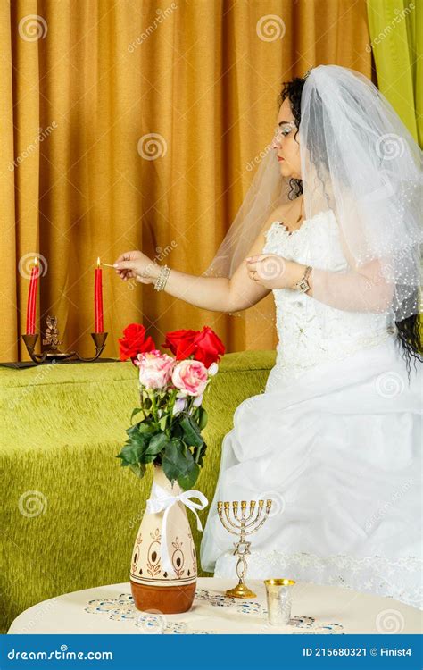 Before the Chuppah Ceremony, a Jewish Bride Lights Candles Stock Image ...