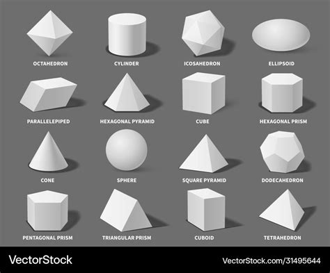 Geometric 3d shapes realistic white basic Vector Image