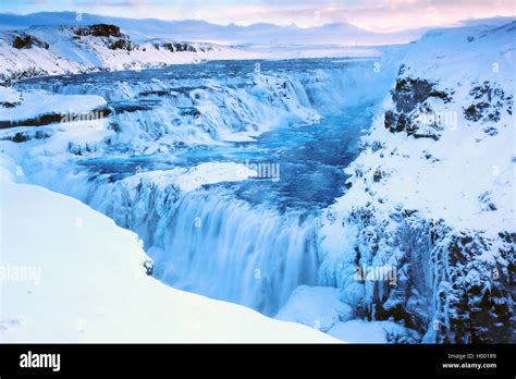 Gullfoss waterfall in winter, Iceland, Gullfoss Stock Photo - Alamy