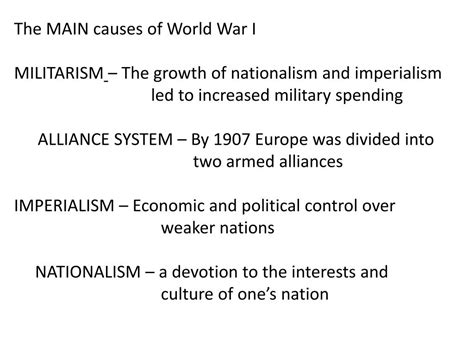 PPT - The MAIN causes of World War I MILITARISM – The growth of ...