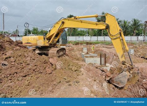 Excavator Machine Used To Excavate Soil At The Construction Site Stock Image - Image of dust ...