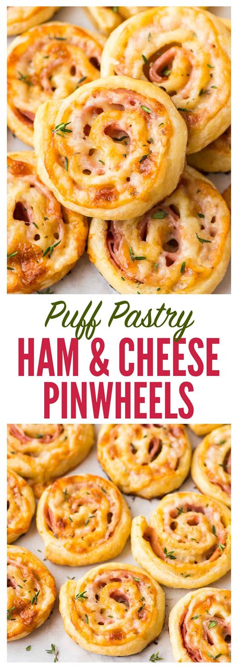 Easy Ham and Cheese Pinwheels with Puff Pastry. Just FOUR ingredients! Everyone loves this ...