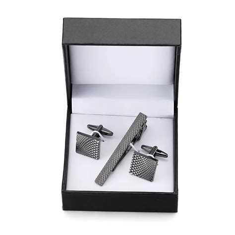 1 new luxury brand Cufflinks tie clip black metal laser Cufflinks tie ...