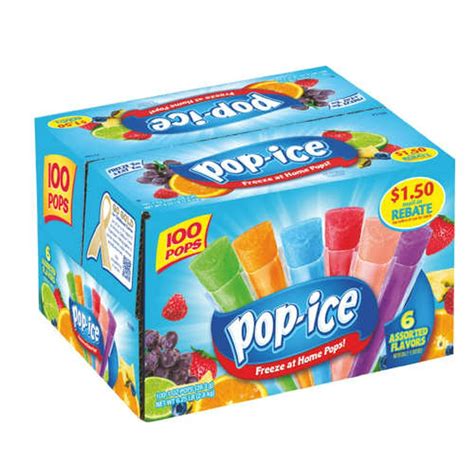 Pop-Ice 6 Fruity Flavors Giant Freeze Pops, 1.5 Oz., 100 Count ...