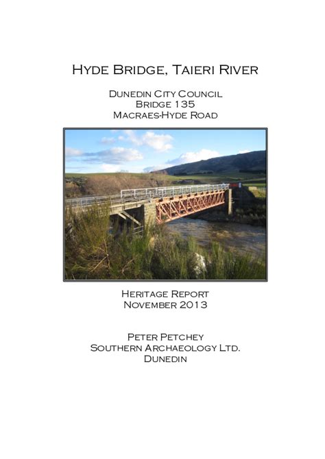 (PDF) Hyde Bridge, Taieri River. Heritage Report. | Peter Petchey - Academia.edu