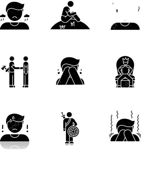 Set Of Black Glyph Icons Depicting Shadowed Negative Emotions Vector, Filled, Glyph, Thought PNG ...