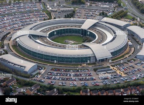 An aerial view, GCHQ (Government Communications Headquarters) in Cheltenham, Gloucestershire ...