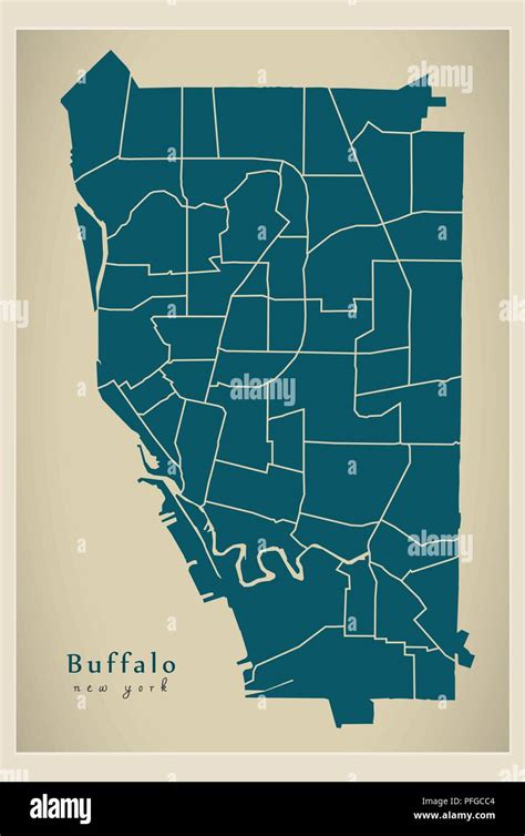 Modern City Map - Buffalo New York city of the USA with neighborhoods Stock Vector Image & Art ...