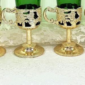 Vintage Aperitif Glasses Set of 6 Encased in Ornate Gold Plastic ...