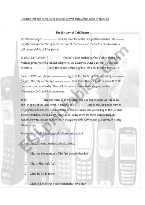 Cell Phones History - ESL worksheet by Maria Elena Viglianco