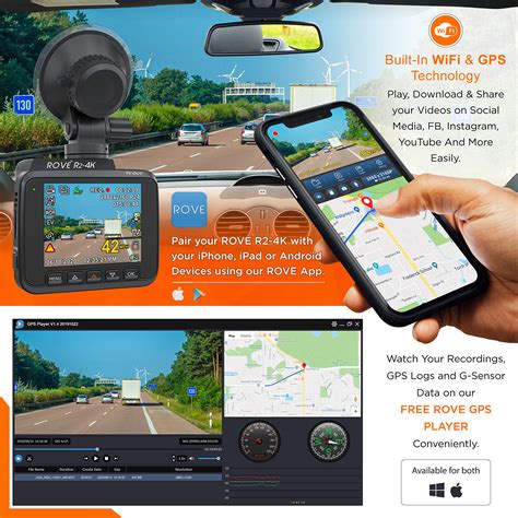 Rove R2-4K Dash Cam Built in WiFi GPS Car Dashboard Camera Recorder with UHD 2160P, 2.4" LCD ...