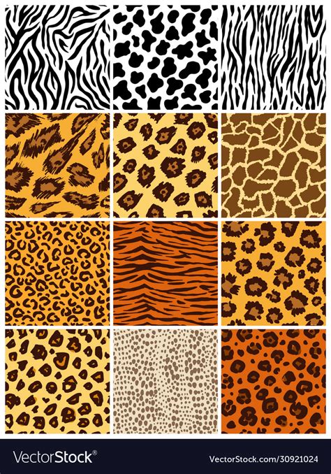 Animal seamless pattern set mammals fur Royalty Free Vector