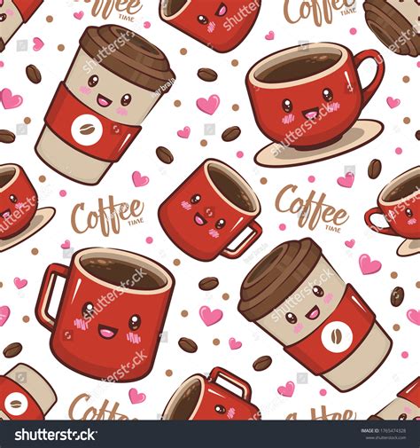 Seamless Pattern Cute Coffee Cartoon Illustration Stock Vector (Royalty ...