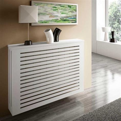 Modern Floating White Radiator Heater Cover Geometric Line design Shelf ...